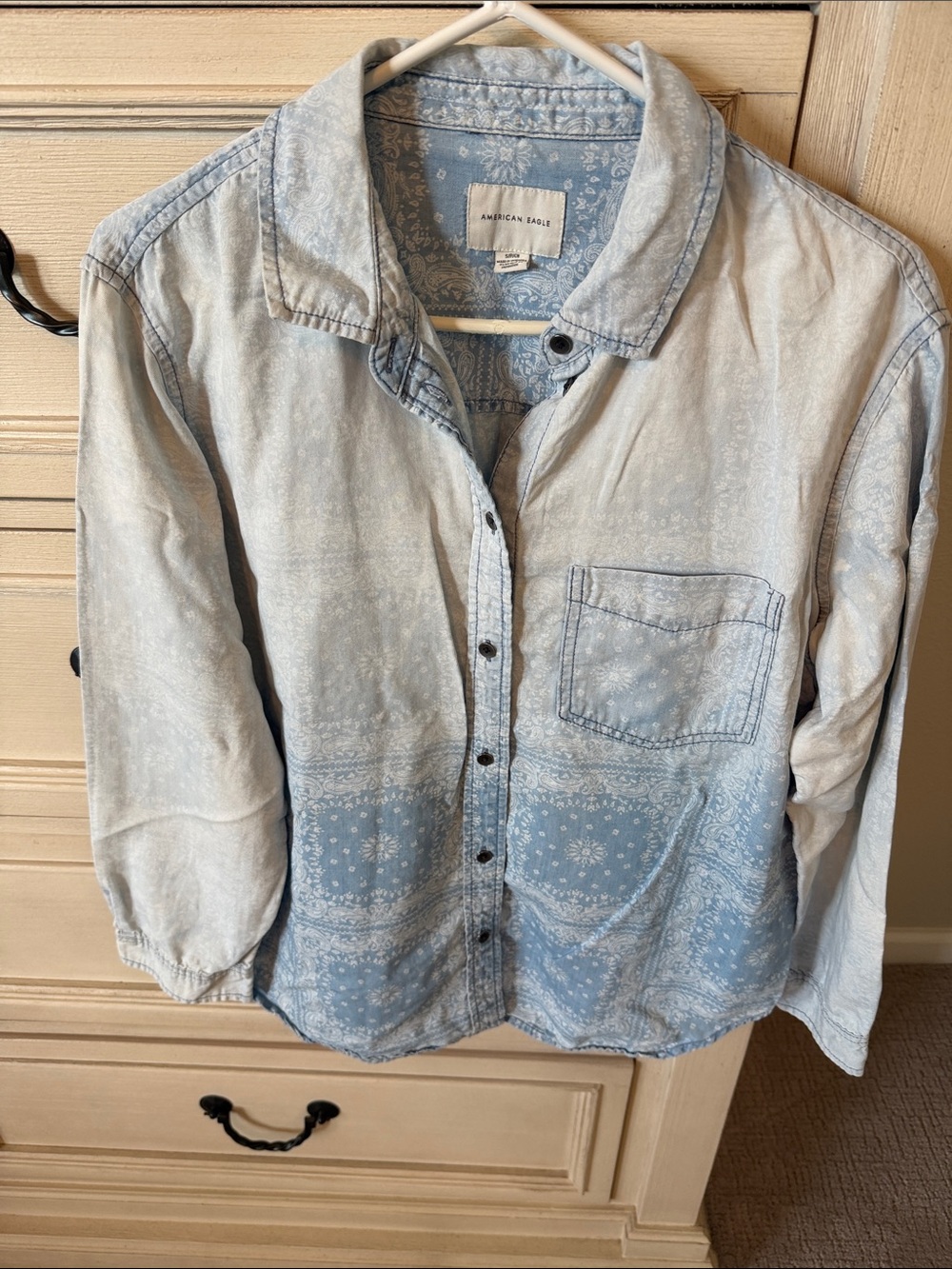 American Eagle Outfitters Pale Blue Bandana-Pattern Button Down Shirt